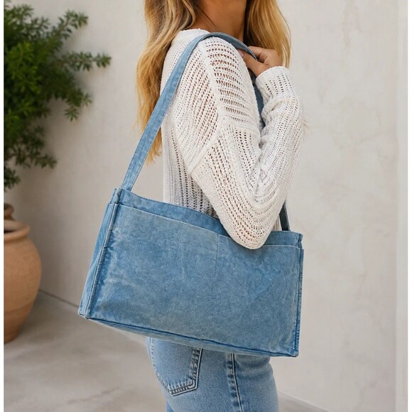 Free People Handbags - Free People Denim Shoulder Crossbody Bag Adjustable Strap Cotton Blue OS 289480